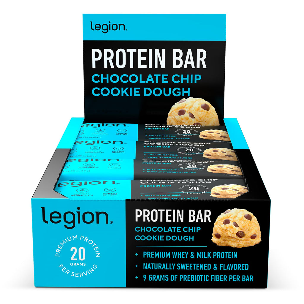 Legion Protein Bar — Chocolate Chip Cookie Dough | 20g Whey Protein · Prebiotic Fiber, 12 Bars