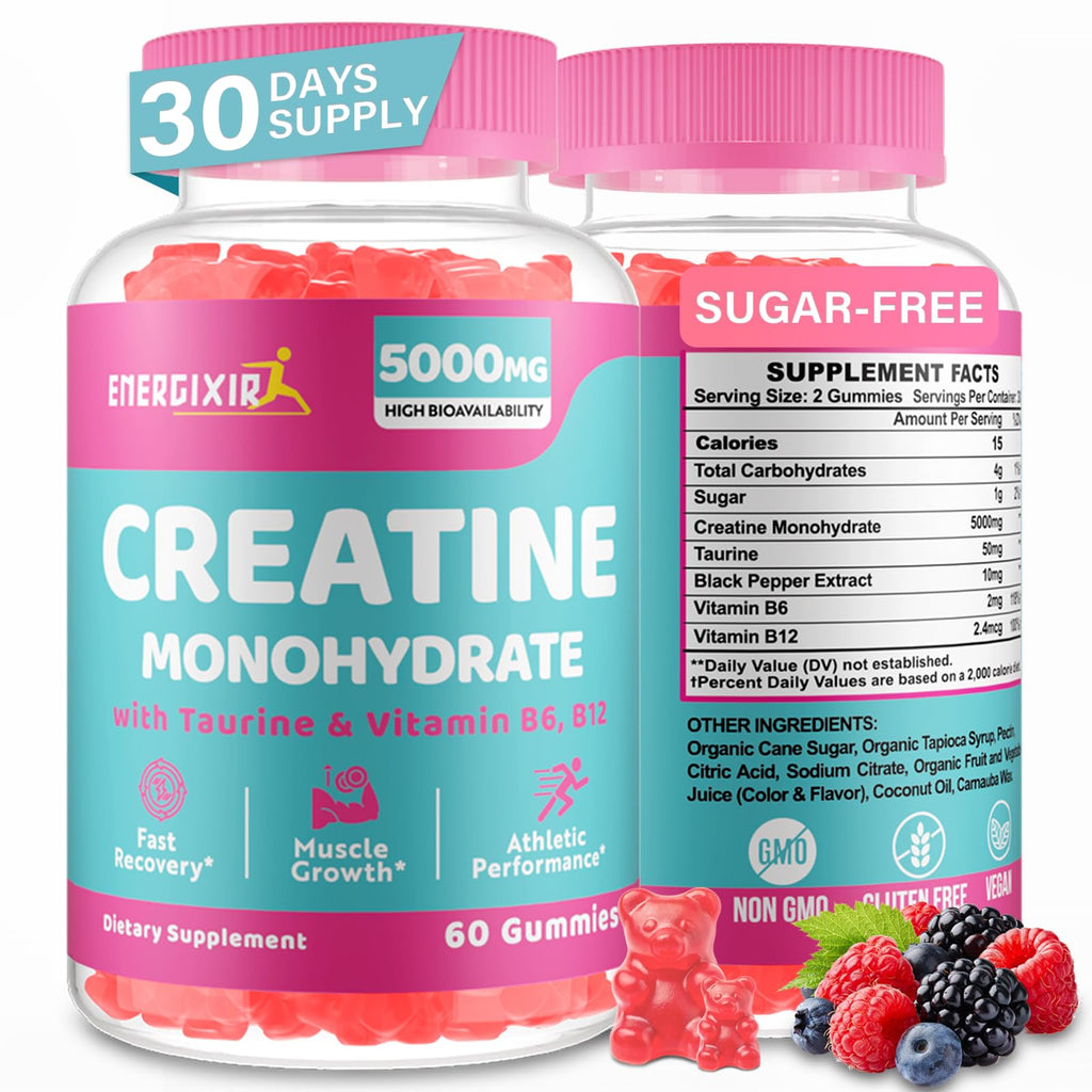 Creatine Gummies 5000mg + Taurine & B6 — Clinical Dose for Strength & Endurance, 60ct